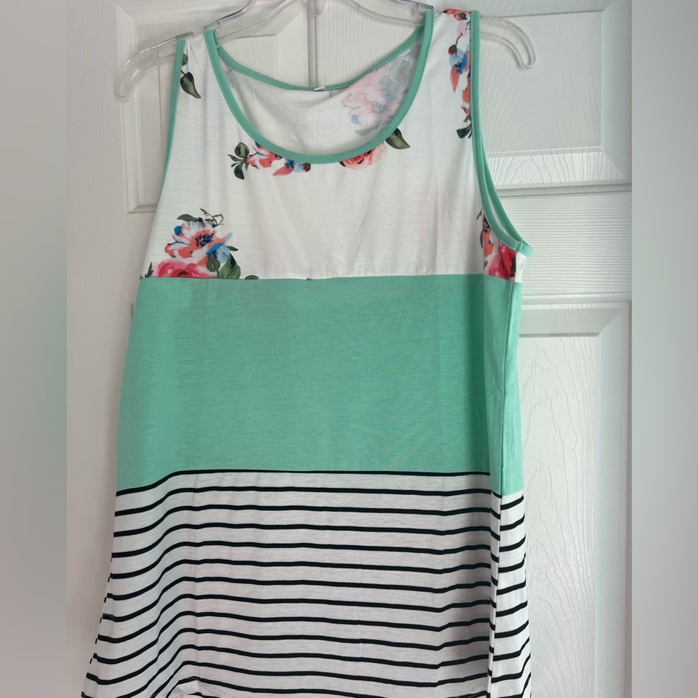 Teal Flower/striped Combo Top